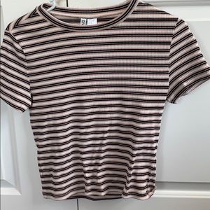 H&M pink, black and white striped shirt
